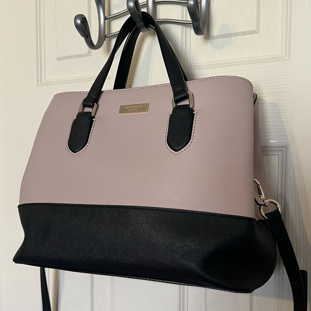 Kate Spade Laurel Way Evangelle Two Tone Almond/Black Saffiano Leather Crossbody